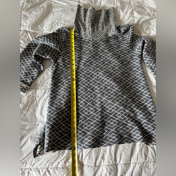 Anthropologie Moth Galena Cowl Neck Geometric Sweater Gray White Alpaca Blend L - Picture 2 of 14